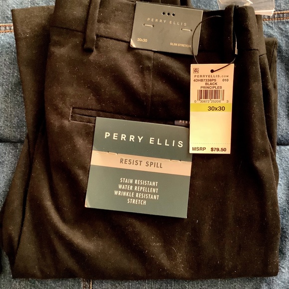 NWT 2 pair Men’s Perry Ellis 30w Slim fit/stretch pants - Picture 1 of 3
